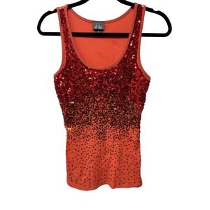 Y2K Dots Ribbed Sequin Tank Top Orange Red Gradient Scoop Neck Glam McBling M